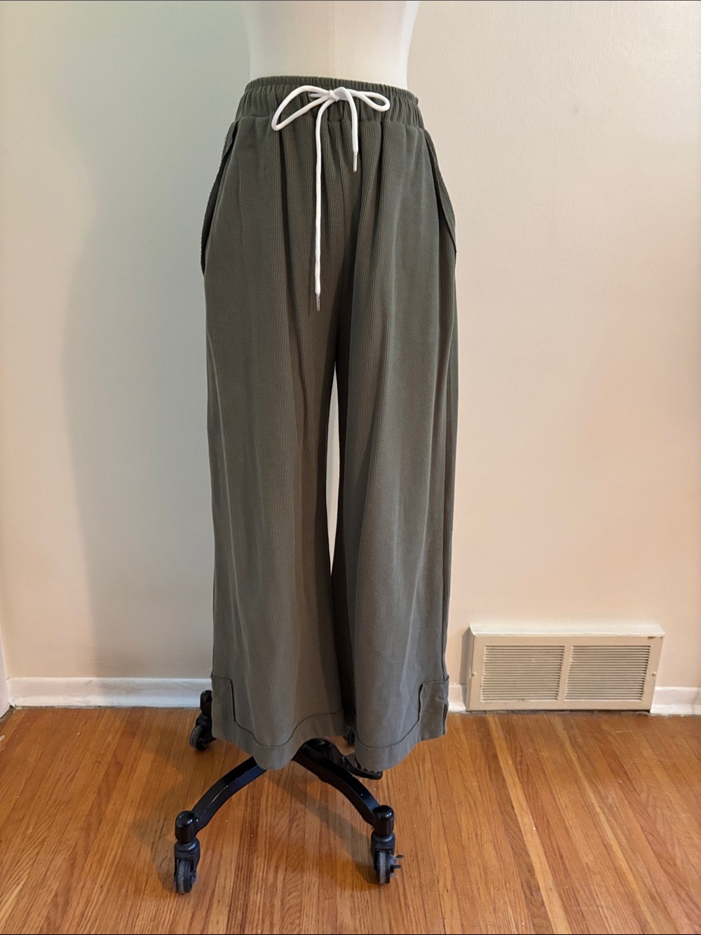 Amazon Women's Wide-Leg Drawstring Pants in Olive Green